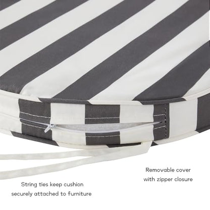 Set of 2 Outdoor 18 inch Round Patio Dining Chair Pads – Comfortable Fiber-Filled Seat Cushions with Ties, Reversible Polyester Fabric, Canopy Stripe Gray - color: Canopy Stripe Gray