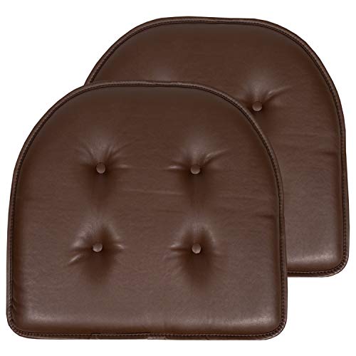 Sweet Home Collection Chair Cushion Memory Foam Pads Tufted Slip Non Skid Rubber Back U-Shaped 17" x 16" Seat Cover, 2 Count (Pack of 1), Faux Leather Chocolate Brown - color: Faux Leather Chocolate Brown, size: 2 Pack, style: Foam Pads