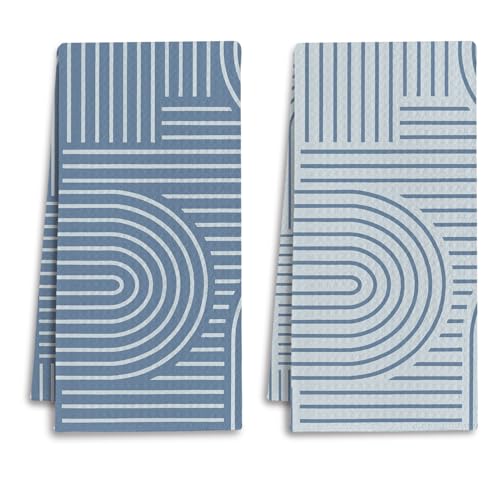 Abstract Boho Blue Kitchen Towels, Minimalist Contemporary Dish Tea Towels for Kitchen Decor, Mid Century Modern Blue Decorative Hand Towel for Bathroom, 16x24 Inches Set of 2 - color: Blue