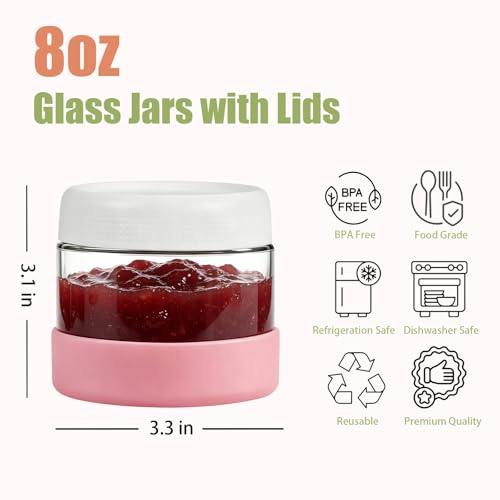 6-Pack 8oz Glass Overnight Oats Containers with Lids and Silicone Sleeves | Stackable Mason Jars Wide Mouth Meal Prep Jars for Yogurt Chia Salad Snacks Sugar - Leakproof Food Storage Jars - size: 8oz