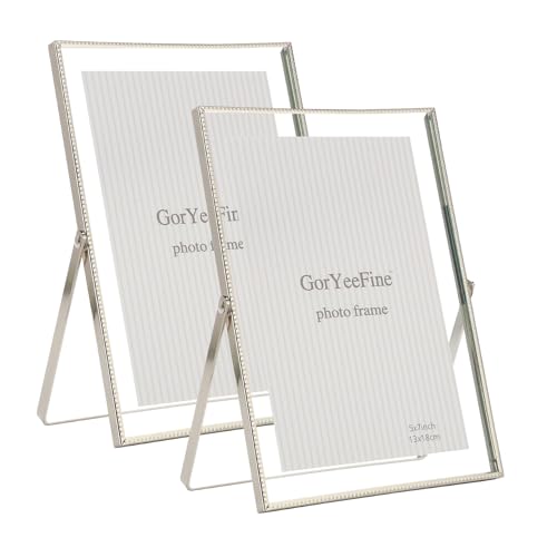 Silver 5x7'' Floating Frame Set of 2, For Photo Sizes (2x3'', 3.5x5'' 4x 6'' up to 5x7'' ), Beautiful Metal Lace Edge Frames Adjustable Tabletop/Shelf Photo Frame, Classy Gift Choice for Wedding, - color: Silver, size: 5x7''For 4x6''2PK