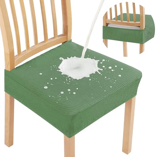 Smiry Waterproof Seat Covers for Dining Room Chairs, No Rear Covers | Stretch Jacquard Removable Washable Chair Seat Slipcovers Protector, Set of 2, Green - color: Green, size: Set of 2
