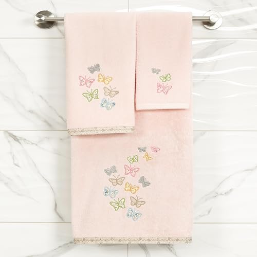 Frolic 4-Piece Luxury Towel Set, Calico Applique, Soft & Durable Turkish Cotton, Elegant Bathroom Ensemble, 2 Bath 2 Hand Towels, Blush - color: Blush, size: 2 Pcs Bath 2 Pcs Hand Towel