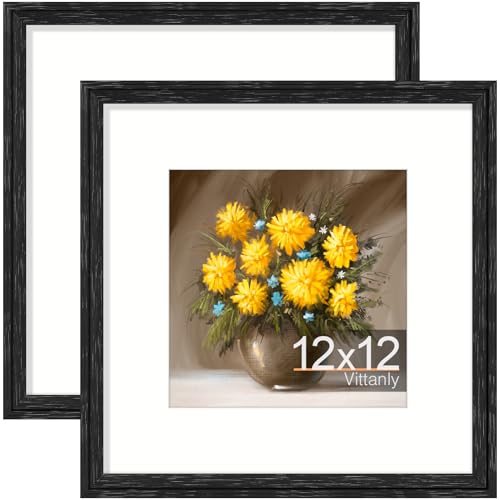 Vittanly 12x12 Picture Frames, Vintage Photo Frames, Distressed Black, 2-Pk | Display 8x8 Pictures with Mat or 12x12 without Mat, Rustic Frames Covered by Plexiglass, Wall & Tabletop Farmhouse Home Decor - color: Distressed Black, size: 12x12