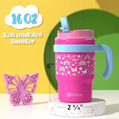 16oz Kids Insulated Tumbler w/Handle, 2 Pack Kids Toddler Water Bottle Cup | Leak-Proof Sip/Swig 2-in-1 Lids, BPA FREE 18/8 Stainless Steel Drinking Sippy Cup w/Straw Travel Mugs for Children Boys Girls - color: B2.Navy Blue & Light Blue