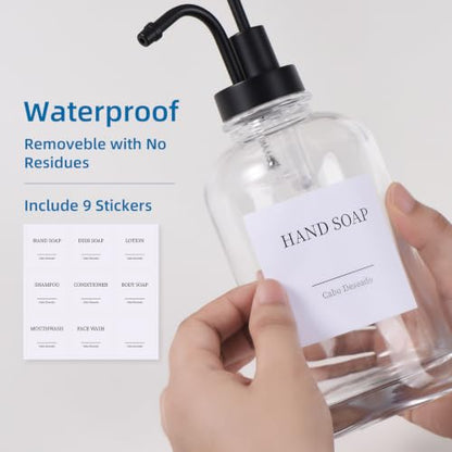 Glass Soap Dispenser with Upgrade Pump, Hand and Dish Soap Dispenser for Bathroom Kitchen, Soap Dispenser Set with 9 Stickers Funnel Bamboo Tray 500ml 18oz Clear - color: Clear