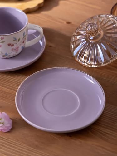 Porcelain Set of 2 Pastel Cups 8 oz with Saucers 5.75", Glamour by Marsseus Collection, Gift Box, Floral motif - color: Floral motif-1
