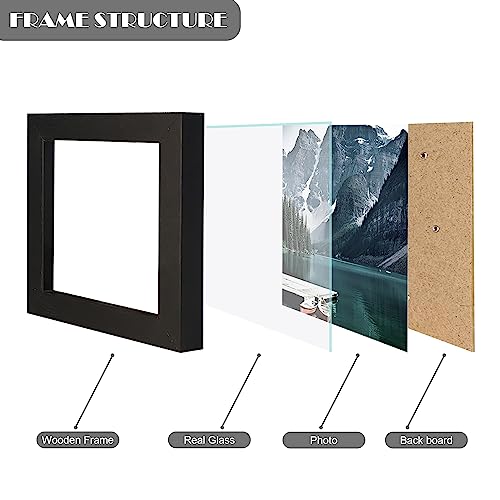 Hongkee 4x4 Black Picture Frames set of 3, Made of Wooden and Real Glass Small Square frame - Display on Table Desk Top or Wall Hanging - color: Black, size: 4x4 in