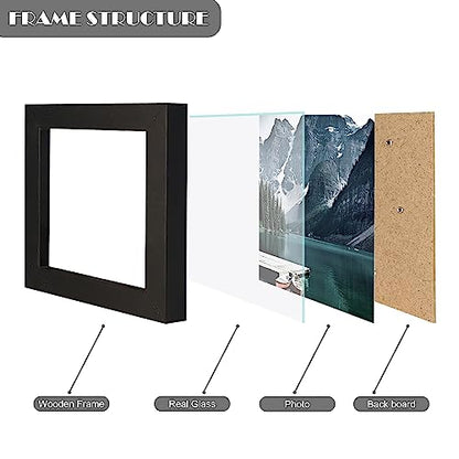 Hongkee 4x4 Black Picture Frames set of 3, Made of Wooden and Real Glass Small Square frame - Display on Table Desk Top or Wall Hanging - color: Black, size: 4x4 in