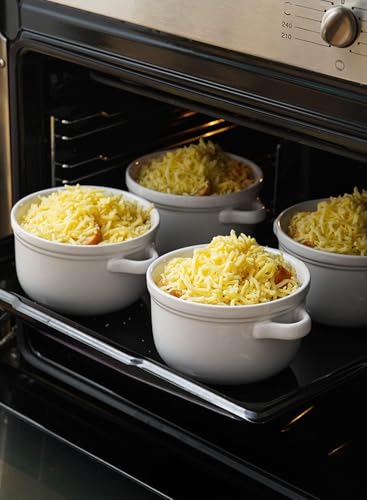 LE TAUCI Soup Bowls With Handles 28 oz and Silicone Lids, French Onion Soup Bowl for Chili, Beef Stew, Cereal, Ceramic Soup Crocks oven Safe, Microwave Dishwasher Safe - 5.5 inch, Set of 4, White - color: White+Lid