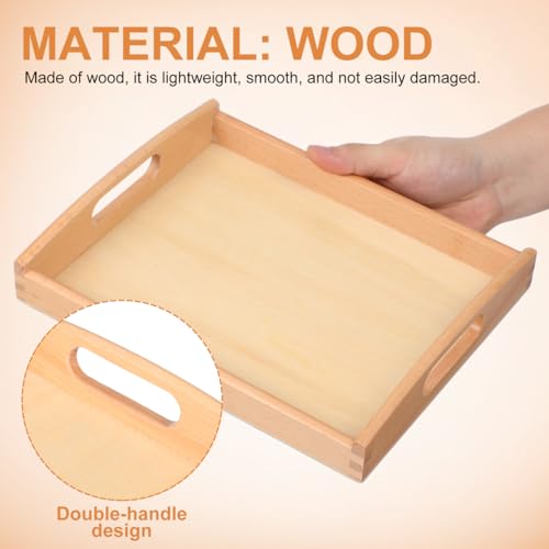 Kisangel Rectangular Wooden Tray Wooden Storage Tray Box Serving with Handle Multi Use Storage Plate Board for Tea Food Makeup Items Sundries Size S Paintable
