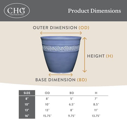 Corinthian Round Planter Pot w/Drainage Holes, 8" Desert Tan | Classic Resin Plant Pots, Lightweight Indoor Outdoor Planter, Weather-Resistant, Great for Patio, Home & Garden Decor Accent