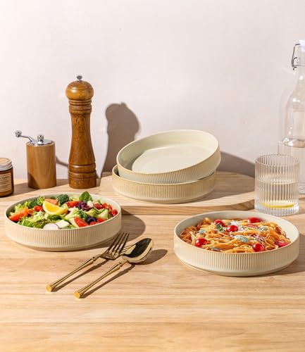 7.5" Ceramic Pasta Bowls Set of 4, Salad Bowls | Versatile Serving Bowls for Pasta, Salad, Fruit & Noodles, Housewarming & Wedding Gift, Cappuccino - color: Cappuccino, size: 7.5 Inch