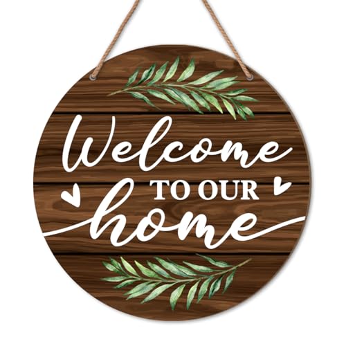 Farmhouse Welcome to Our Home Wood Hanging Sign Wall Decor for House Front Door, Welcome Wooden Door Sign Decorations for New Home Apartment Entryway Yard Porch, Housewarming Gifts