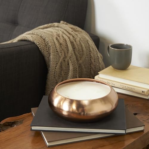 Deco 79 Metal Decorative Candle Tropical Breeze Scented Wide Dome Shaped 60 oz 4 Wick Aromatherapy Candle with White Wax, Wax Aromatherapy Candle 9" x 9" x 3", Copper