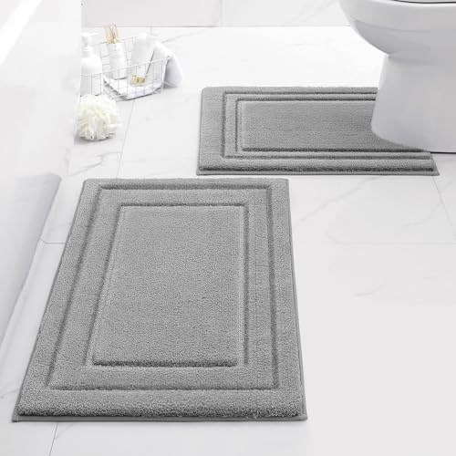 HOMEIDEAS Bathroom Rugs Sets 2 Piece, Super Soft and Absorbent Non Slip Microfiber U-Shaped Toilet Bath Mat Set (20"x32"+U20 x24, Grey) - color: Loop- Grey, size: 1'8" x 2'8" (20"x32"+U Shape 20"x24")