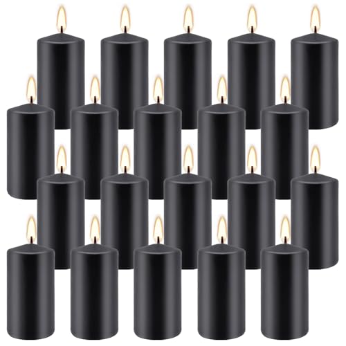 Set of 20 Black Pillar Candles,Dripless and Smokeless Dinner Candle, 2x4” Pillar Candles for for Halloween, Christmas, Home Decor, Rituals, and Themed Party Decor - color: Black, size: 20pack