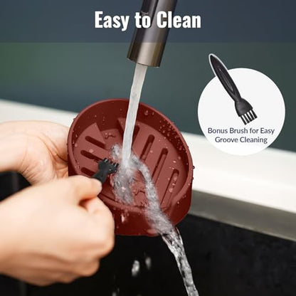 NiHome Silicone Sponge Holder for Kitchen Sink, Fits Scrub Daddy Mommy | Self-Draining Dispenser Organizer Tray, Sink Caddy Countertop Fits Soaps, Scrubber, Dishwasher Safe, Includes Brush - color: Dark Red
