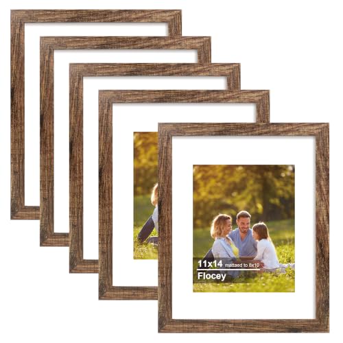 11x14 Picture Frame 5 Pack, Rustic Brown Photo Frame, Display Pictures 8x10 with Mat or 11x14 without Mat for Horizontal or Vertical Wall Mounting, Wall Gallery Frame for Artwork Certificate - color: Rustic Brown, size: 11×14-5PACK