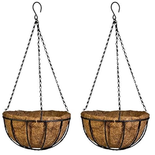Kingbuy 12" Metal Hanging Basket for Herbs & Flowers – 6" Depth Rust-Resistant Wire with Coconut Liner & Adjustable Chains for Kitchen Window, Balcony & Garden - 2 Pack - size: 12 Inch, style: 2 Pack