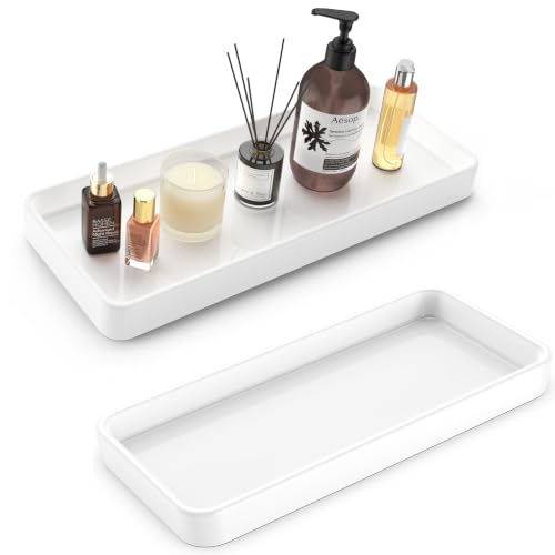 Gurygo 2 Pack 12" Countertop and Vanity Tray - Kitchen Tray for Soap Bottles - Rectangular Vanity Tray for Bathroom - Vanity Trays Kitchen Soap Dispenser Tray,White - color: White, size: 12" x 5" x 1.1"; Set/2