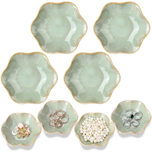 4 Pack Small Jewelry Dish Trinket Holder Tray for Rings Earrings Key Bowl Women Mother's Day Wedding Gift (Green,Ceramic) - color: Green, style: Ceramic