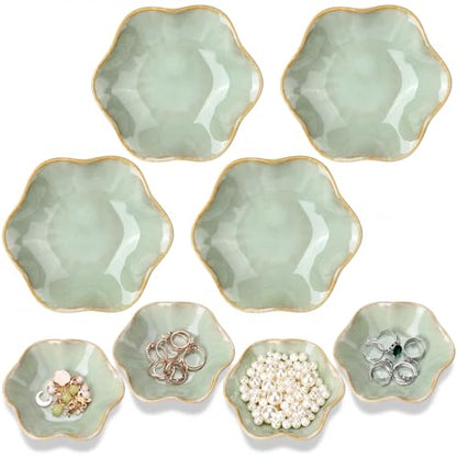 4 Pack Small Jewelry Dish Trinket Holder Tray for Rings Earrings Key Bowl Women Mother's Day Wedding Gift (Green,Ceramic) - color: Green, style: Ceramic