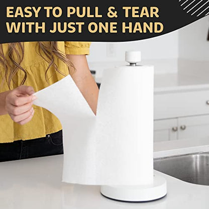Heavy-Duty Stainless Steel Paper Towel Holder - Easy One-Handed Tear with Suction Cups - Modern Weighted Standing Countertop Dispenser for Kitchen - Holds All Paper Towel Rolls, White - color: White
