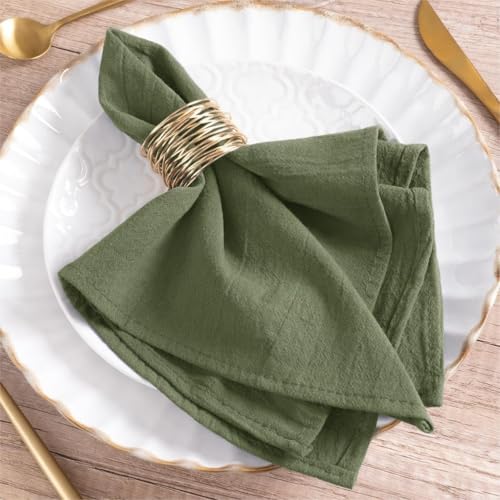 Olive Cotton Linen Green Cloth Napkins Boho Rustic Dinner Napkins Cloth | 16"×16",Set of 8 Cloth Napkins Bulk,Washable Dinner Napkins for Wedding Party Baby Bridal Shower Birthday Table Decor - color: Olive Green, size: 16" x 16" (Set of 8)