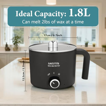 SAEUYVB 5lbs Soy Wax for Candle Making with 1.8L Wax Melter Pot | DIY Candle Making Supplies/Kit for Adults Beginnner,Including Soy Wax Flakes,Electric Wax Melter,Candle Wicks and More - color: black(1.8L)-5lb