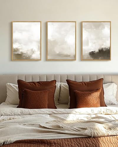 PHOPAGO Abstract Framed Wall Art Minimalist Pastel Neutral Wall Decor Modern Art Paints Living Laundry Room Home Decor - 12x16in Natural Framed - color: White Abstract, size: 16L" x 12W" x 3 Pcs Natural
