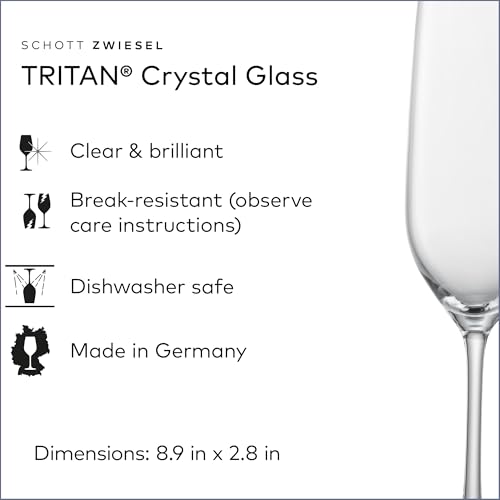 SCHOTT ZWIESEL Forté Champagne Flute (Set of 6), Champagne Glasses with Effervescence Point, Dishwasher-Safe Machine-Made Tritan Crystal Glasses, Made in Germany (8 Ounce) - color: Clear - Champagne Flute, size: 7.7 Ounces