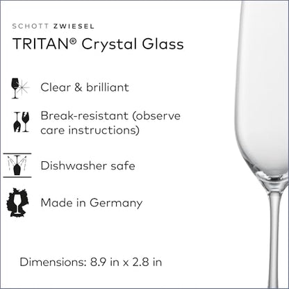 SCHOTT ZWIESEL Forté Champagne Flute (Set of 6), Champagne Glasses with Effervescence Point, Dishwasher-Safe Machine-Made Tritan Crystal Glasses, Made in Germany (8 Ounce) - color: Clear - Champagne Flute, size: 7.7 Ounces