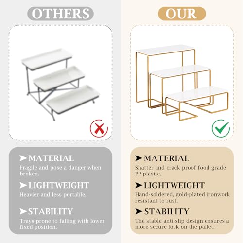 12 Inch 3 Tier Serving Tray Stand, White Acrylic Dessert Stand with Gold Painted Iron Rack, Removable Rectangular Trays for Cupcakes, Appetizers, Fruit, Cookies and Candy - color: White and Gold