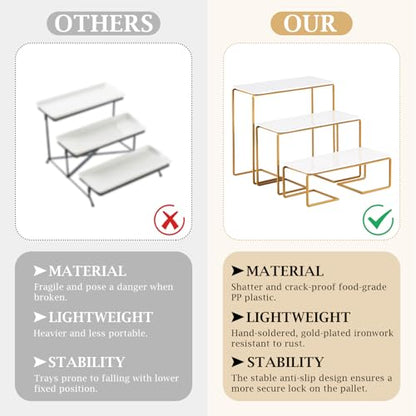12 Inch 3 Tier Serving Tray Stand, White Acrylic Dessert Stand with Gold Painted Iron Rack, Removable Rectangular Trays for Cupcakes, Appetizers, Fruit, Cookies and Candy - color: White and Gold