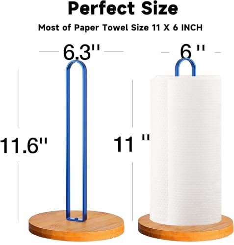 TONLEA Wooden Paper Towel Holder Countertop, Kitchen-Towel-Holder FreeStanding with Non-Slip Base for Bathroom - color: Blue