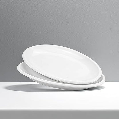 Yesland 2 Pack 16" Porcelain Large Oval Serving Plates, White Oval Serving Platters Dishes for Serving Food, Appetizers, Dessert, Meat, Sushi, Fish, Party