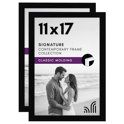 Americanflat 11x17 Picture Frame with Shatter-Resistant Glass - Set of 2 - Signature Collection - Gallery-Style Frames Made of Engineered Wood - Picture Frames for Wall Display - Black | Shatter-resistant glass, hangs vertical or horizontal, sawtooth hang