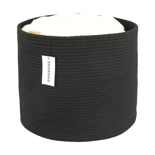 XUANGUO Cotton Rope Basket For Girls Boys Kids 16”X14” Black | Baby Laundry Baskets, Blanket Basket, Nursery Bin; Round Woven Basket Organizer for Toy Storage, Blankets, Shoes and Clothes - color: black