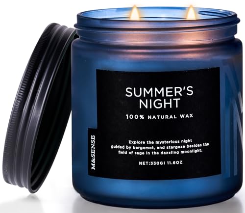 M&SENSE Summer's Night Home Scented Candles, 11.6oz Natural Soy Wax 70 Hrs | Long Lasting Slow Burn, Clean Non Toxic, Aromatherapy, Highly Men Scented for Bathroom Bedroom, Romantic Smelling for Men - color: Summer's Night, size: Medium Jar