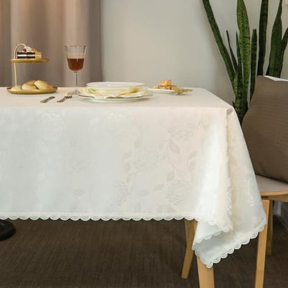 GLORY SEASON Rose Jacquard Textured Tablecloth Waterproof Spillproof Lace Trim Rectangle Table Cloth, Oblong Table Cover for Kitchen Dinning Tabletop Decor,60x120 Inch,Ivory White - size: 120" x 60" (Rectangular)