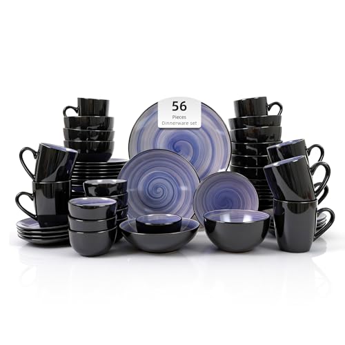Stoneware Sonoma 56pc Dinnerware Set, Black + Speckled Spin Wash Cobalt - color: Cobalt