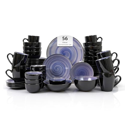 Stoneware Sonoma 56pc Dinnerware Set, Black + Speckled Spin Wash Cobalt - color: Cobalt