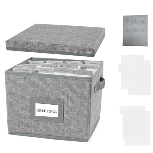 Greeting Card Organizer Box with 16 Dividers,Collapsible Greeting Card Storage Box with Handles Hold 150+ Cards,Greeting Card Holder for Greeting Cards,Sticker, Recipes, Photo, Envelope (Gray, 1 pcs) - color: Gray, size: 1 pcs