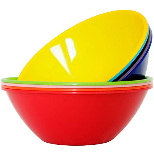 Youngever 9 Pack 3000ML Re-usable Plastic Mixing and Serving Bowls, Popcorn Bowls, Salad Bowls, Chip and Dip Serving Bowls, in 9 Colors (Rainbow) - color: Rainbow