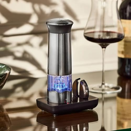 Wine Enthusiast Automatic Compact Wine Bottle Opener and Foil Cutter Set - Fully Electric Corkscrew with Charging Station - Effortlessly Extracts Natural and Synthetic Corks (3-Piece Set)