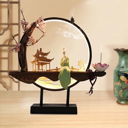 Backflow Incense Holder with LED Light, Countertop Incense Burner Holder Chinese Retro Ceramic Backflow Incense Burner for Relaxing or Home Decor (Style 2) - size: Style 2