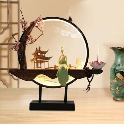 Backflow Incense Holder with LED Light, Countertop Incense Burner Holder Chinese Retro Ceramic Backflow Incense Burner for Relaxing or Home Decor (Style 2) - size: Style 2