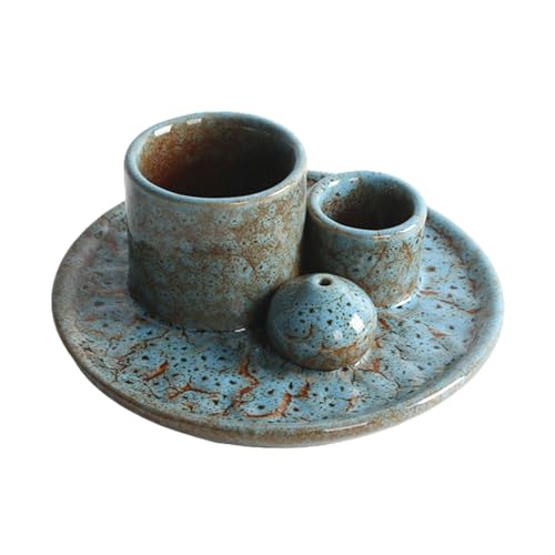 Ceramics Ashes Catchers Incenses Burners Tray Set for Incenses Stics Cones for Yoga Meditations Space Decoration Multifunctional Santo Wood Ashes Catchers Tray - color: Light Blue