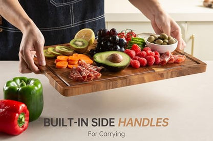 Walnut Cutting Board for Kitchen, Wooden Cutting Boards | End Grain Cutting Board with Juice Groove & Handles, 16.5", natural oil finish, non-slip feet,rounded edges, gift box - color: Walnut, size: 16.5"L x 11.6"W